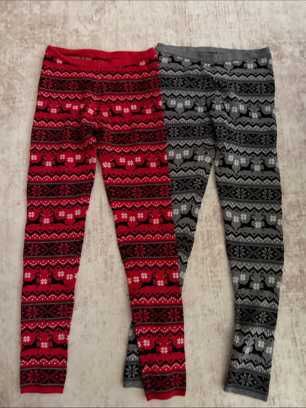 Womens Holiday Fair Isle Leggings - Red and Gray (both pair for 15$)